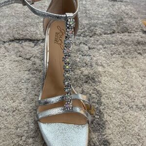 Jewel Badgley Mischka Silver Strappy Heels
